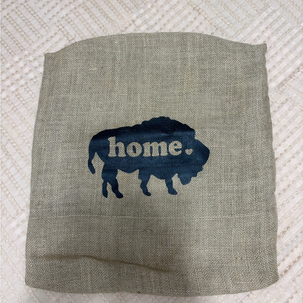 Burlap Pillow Cover with Blue Buffalo Design